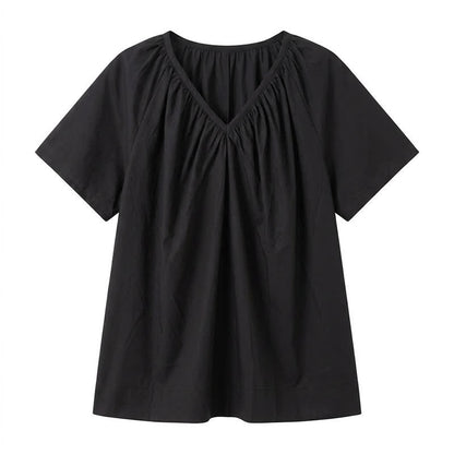 Plusock Plus Size Gathered V Neck Top - Black - 4XL - image 9