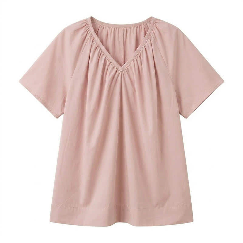 Plusock Plus Size Gathered V Neck Top - Pink - 4XL - image 7