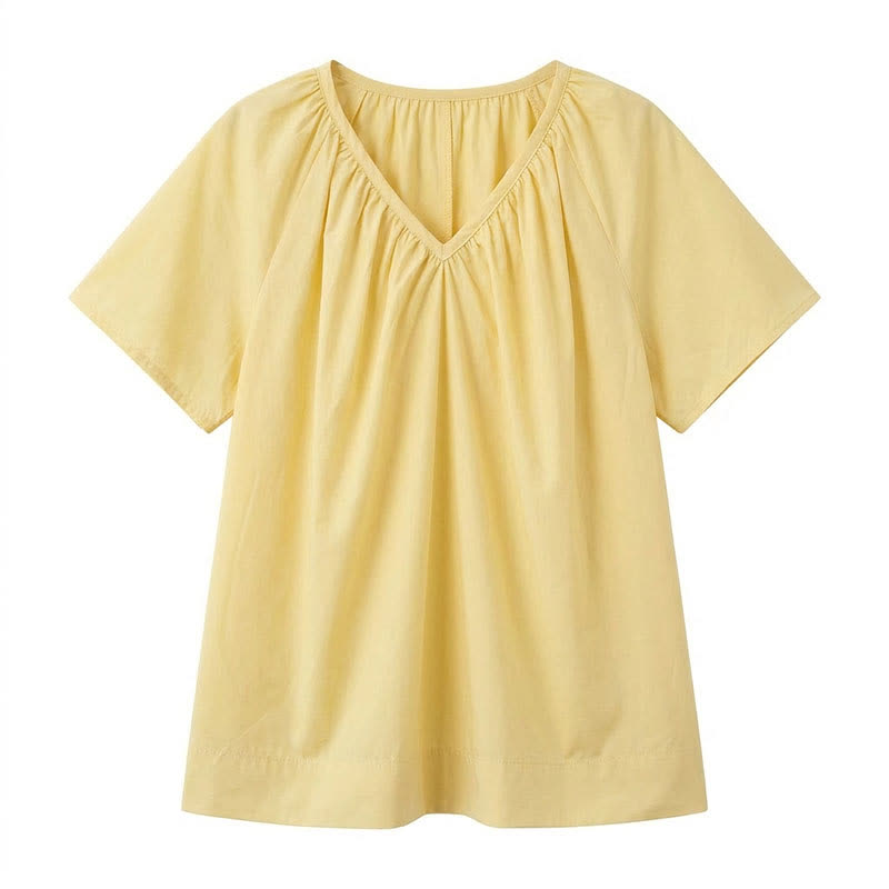 Plusock Plus Size Gathered V Neck Top - Yellow - 4XL - image 8