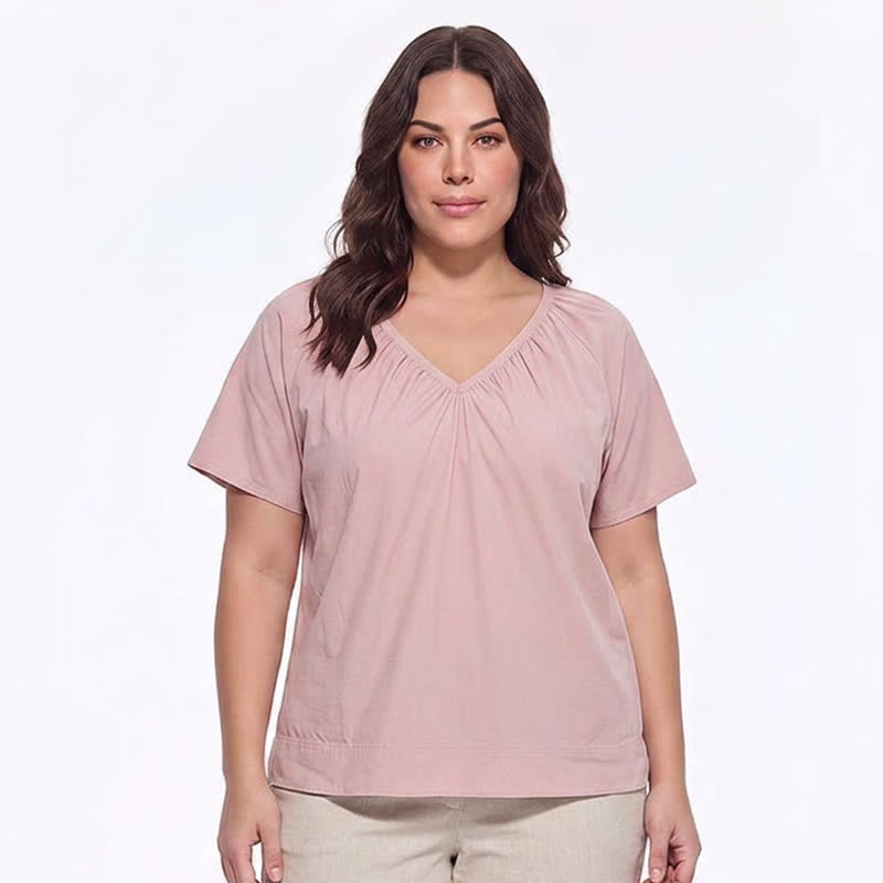 Plusock Plus Size Gathered V Neck Top - image 0