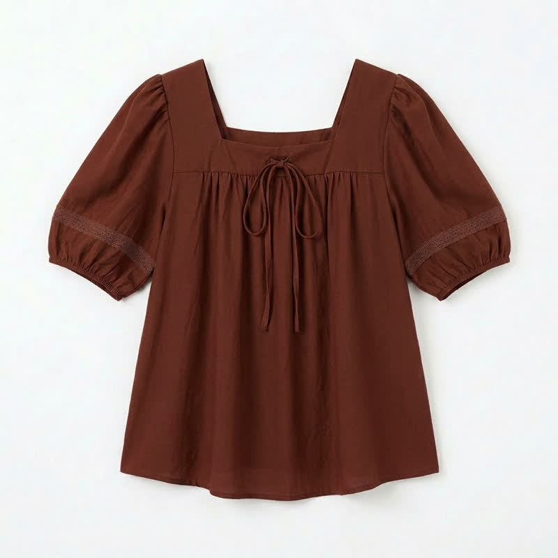 Plusock Plus Size Vintage-inspired Square Neck Blouse - Wine - 4XL - image 8