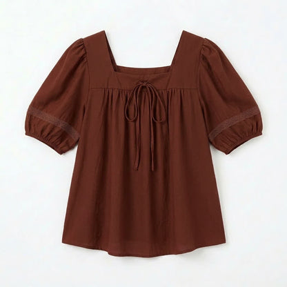 Plusock Plus Size Vintage-inspired Square Neck Blouse - Wine - 4XL - image 8