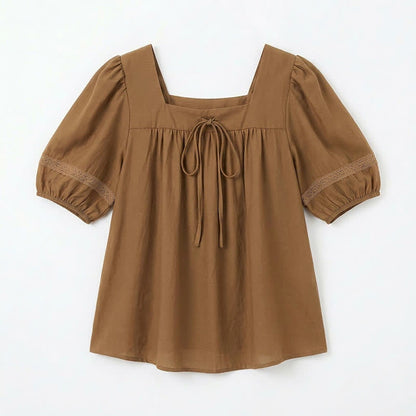 Plusock Plus Size Vintage-inspired Square Neck Blouse - Khaki - 4XL - image 9