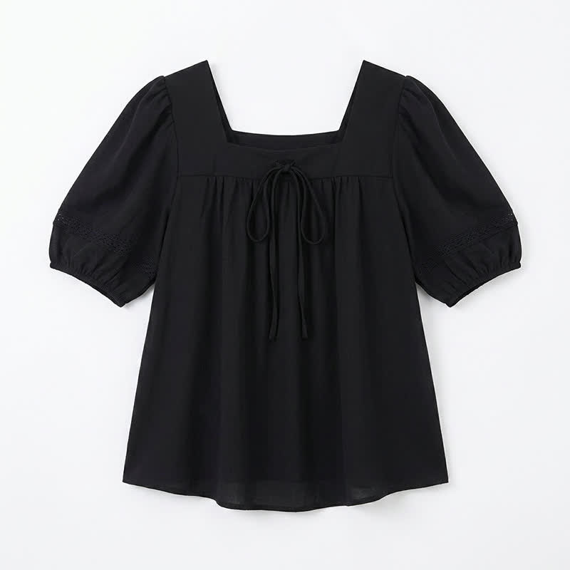 Plusock Plus Size Vintage-inspired Square Neck Blouse - Black - 4XL - image 10