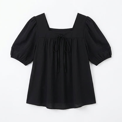 Plusock Plus Size Vintage-inspired Square Neck Blouse - Black - 4XL - image 10