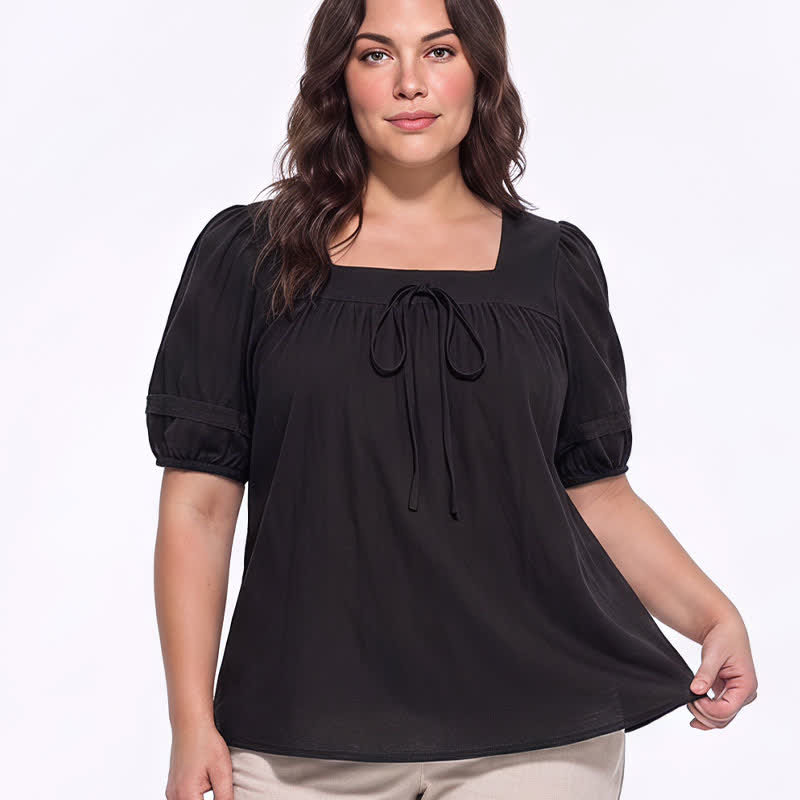 Plusock Plus Size Vintage-inspired Square Neck Blouse - image 0