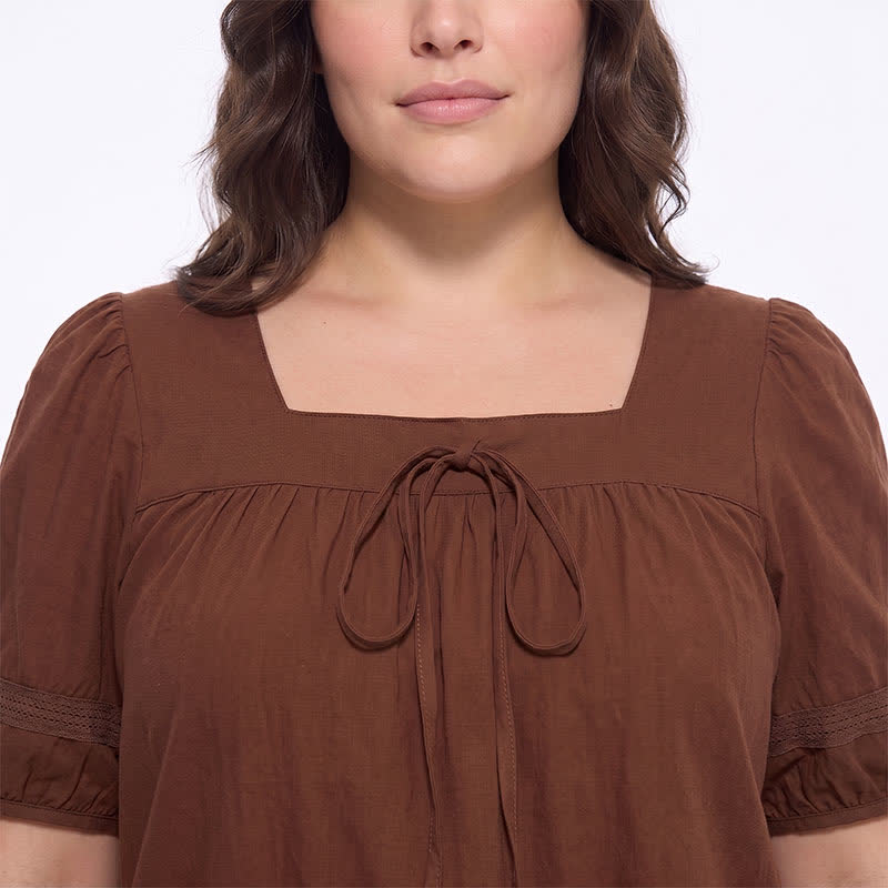 Plusock Plus Size Vintage-inspired Square Neck Blouse - image 4
