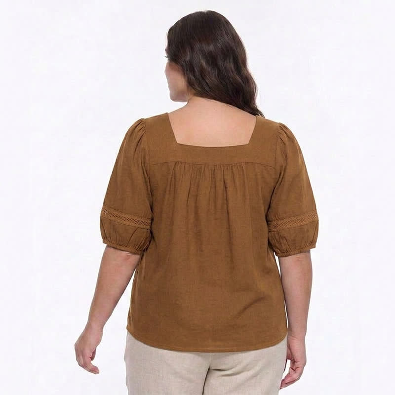 Plusock Plus Size Vintage-inspired Square Neck Blouse - image 7