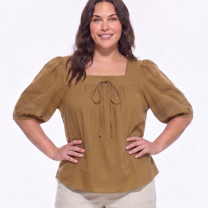 Plusock Plus Size Vintage-inspired Square Neck Blouse - image 6