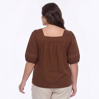Plusock Plus Size Vintage-inspired Square Neck Blouse - image 3
