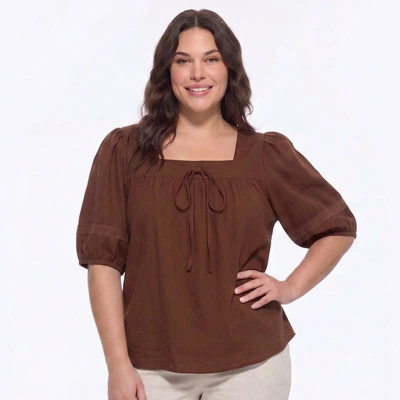 Plusock Plus Size Vintage-inspired Square Neck Blouse - image 2