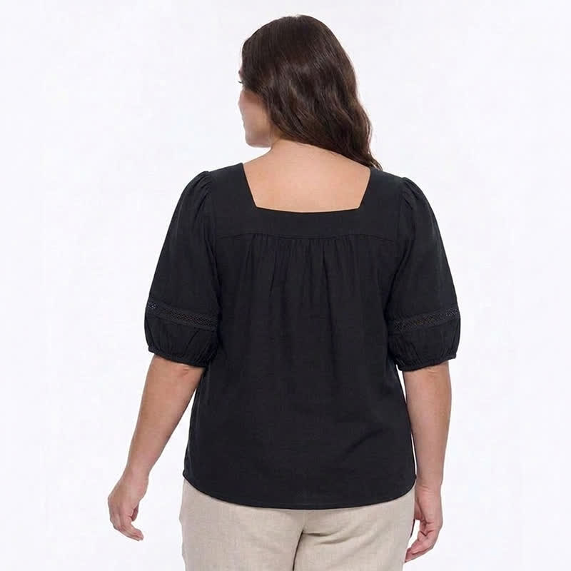 Plusock Plus Size Vintage-inspired Square Neck Blouse - image 1