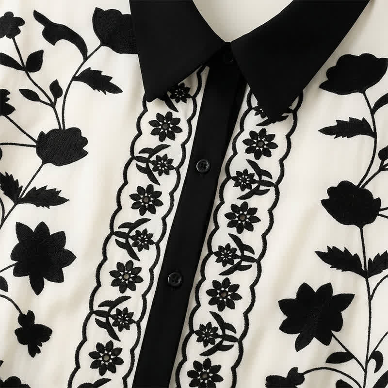 Plusock Ivory Floral Contrast Trim Relaxed Blouse Top - image 7