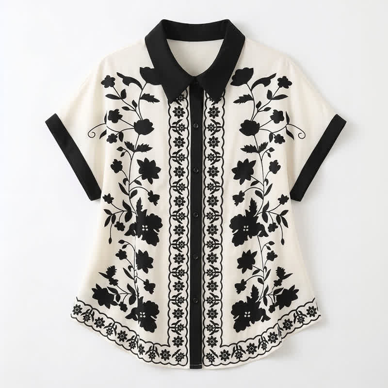 Plusock Ivory Floral Contrast Trim Relaxed Blouse Top - image 4