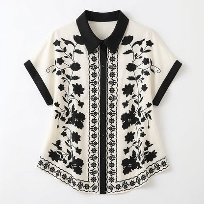 Plusock Ivory Floral Contrast Trim Relaxed Blouse Top - image 4
