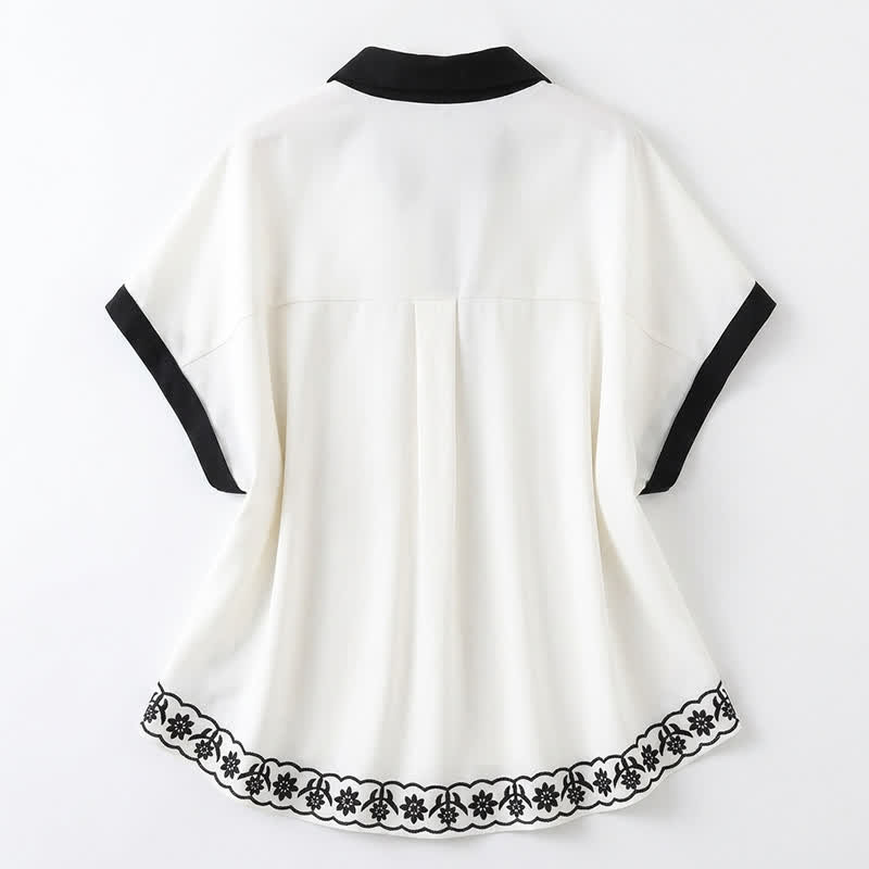 Plusock Ivory Floral Contrast Trim Relaxed Blouse Top - image 5
