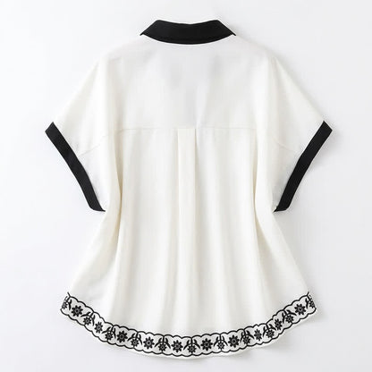Plusock Ivory Floral Contrast Trim Relaxed Blouse Top - image 5