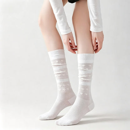Plusock Sheer Heart Stripe Knee High Socks(4 Pairs) - image 1