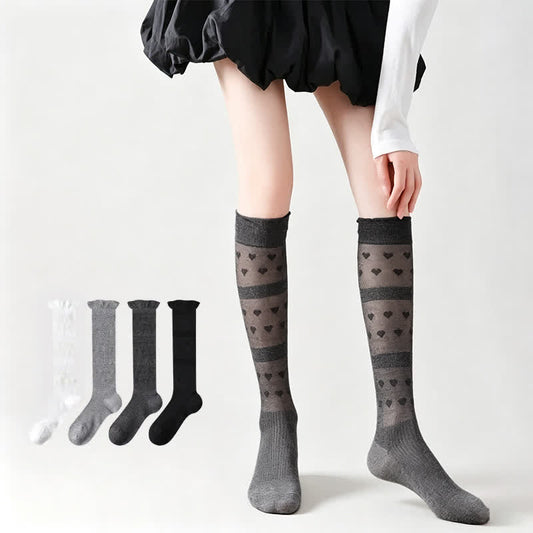 Plusock Sheer Heart Stripe Knee High Socks(4 Pairs) - image 0