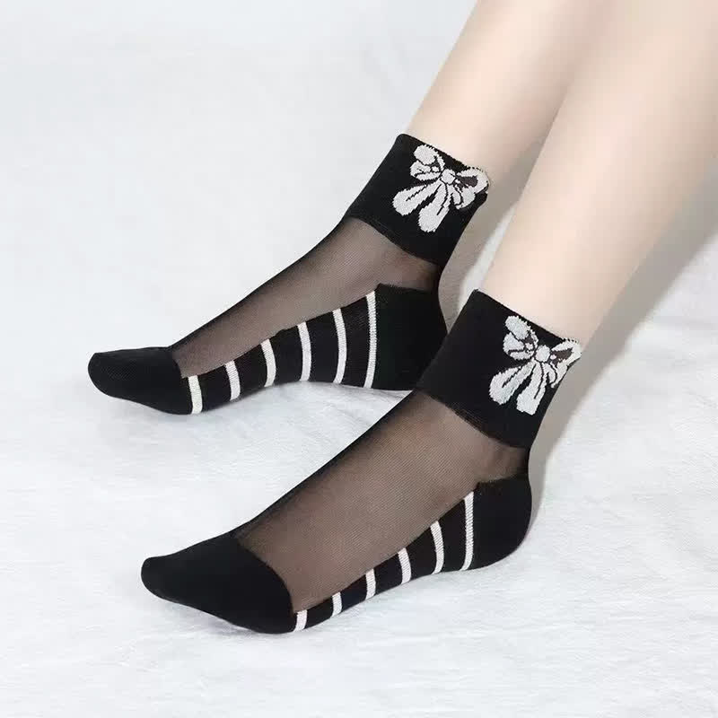 Plusock Cute Mesh Bear Ankle Socks(10 Pairs) - Black-B - EU35-40(US2-7) - image 2