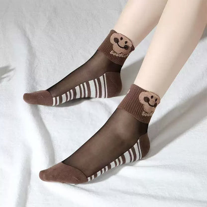 Plusock Cute Mesh Bear Ankle Socks(10 Pairs) - Light Brown - EU35-40(US2-7) - image 4