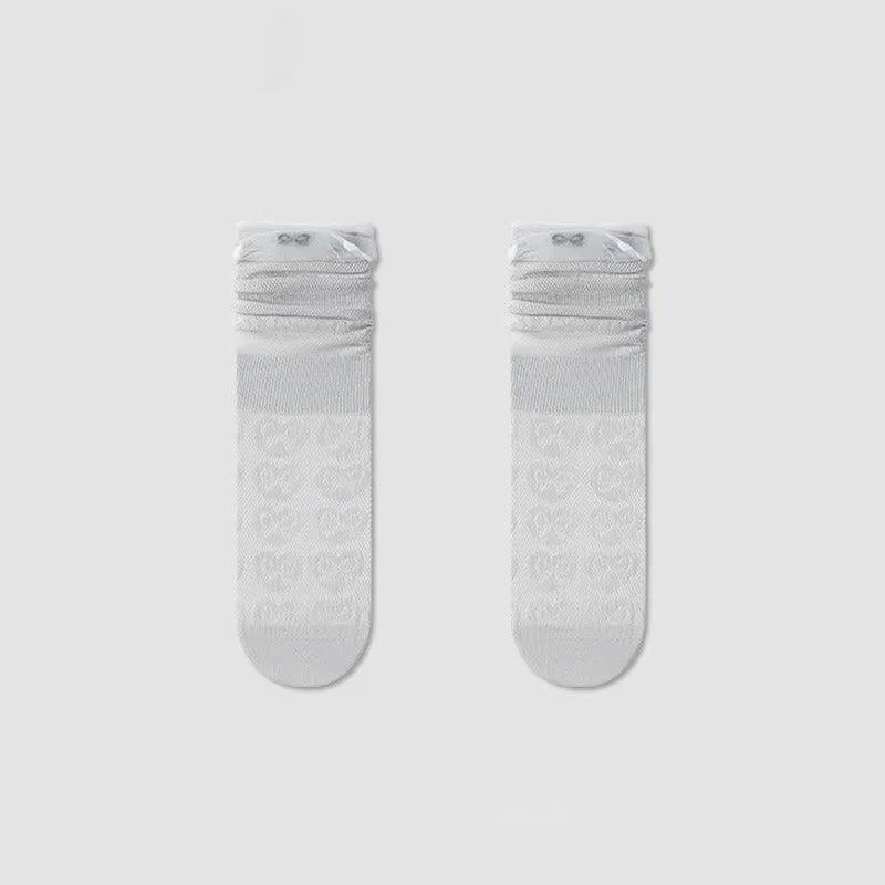 Plusock Sheer Bow Pattern Quarter Socks(4 Pairs) - Light Gray - EU36-40(US3-7) - image 7