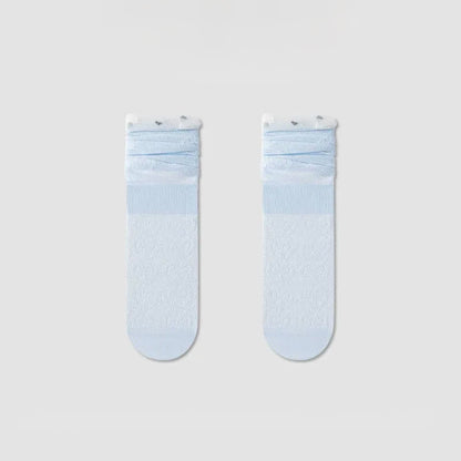 Plusock Sheer Bow Pattern Quarter Socks(4 Pairs) - Light Blue - EU36-40(US3-7) - image 9