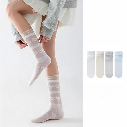 Plusock Sheer Bow Pattern Quarter Socks(4 Pairs) - image 0