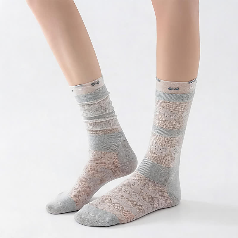 Plusock Sheer Bow Pattern Quarter Socks(4 Pairs) - image 1