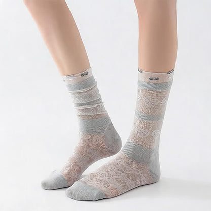 Plusock Sheer Bow Pattern Quarter Socks(4 Pairs) - image 1