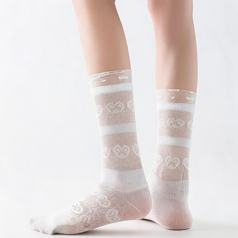 Plusock Sheer Bow Pattern Quarter Socks(4 Pairs) - image 5