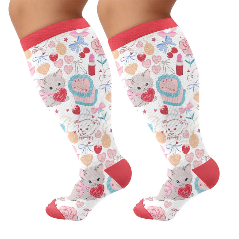 Plusock Plus Size Puppy Heart Compression Socks - Red(1 Pair) - 4XL - image 10