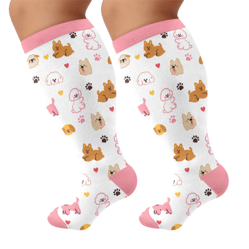 Plusock Plus Size Puppy Heart Compression Socks - Pink(1 Pair) - 4XL - image 8