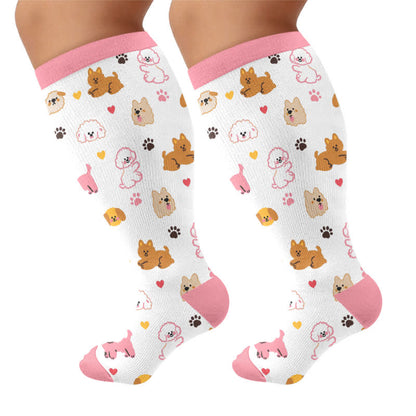 Plusock Plus Size Puppy Heart Compression Socks - Pink(1 Pair) - 4XL - image 8