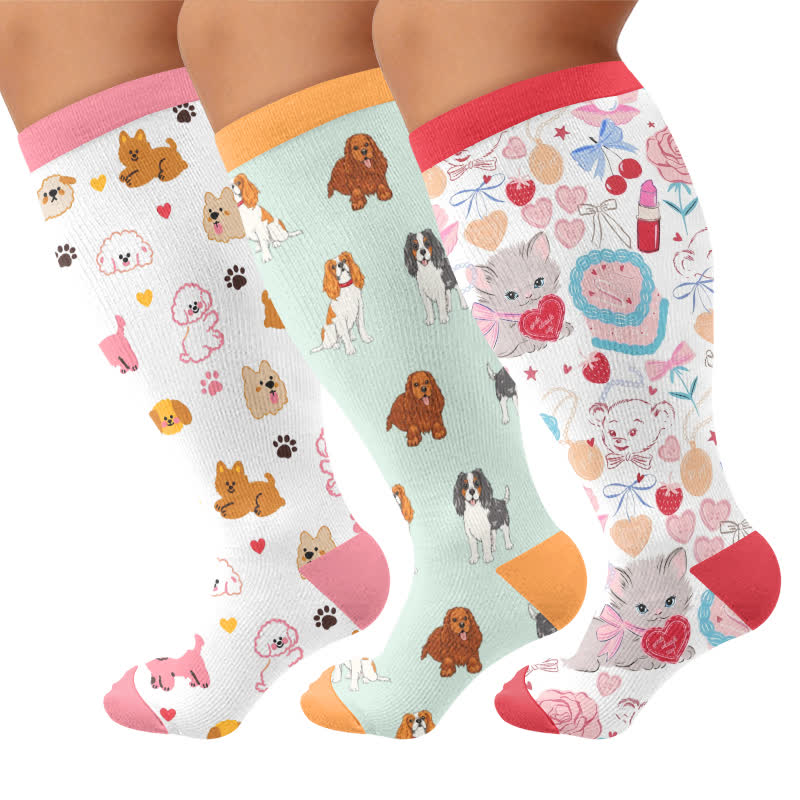 Plusock Plus Size Puppy Heart Compression Socks - Multicolor(3 Pairs) - 4XL - image 4