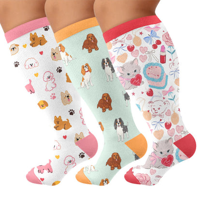 Plusock Plus Size Puppy Heart Compression Socks - Multicolor(3 Pairs) - 4XL - image 4