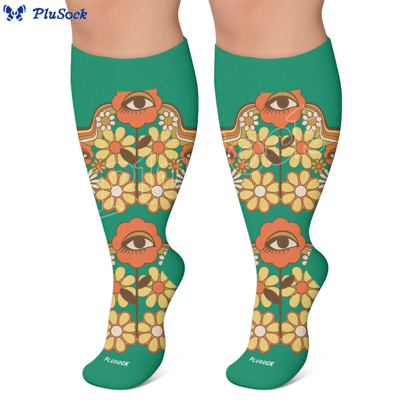 Plusock Plus Size Retro Eye Bloom Compression Socks - image 5