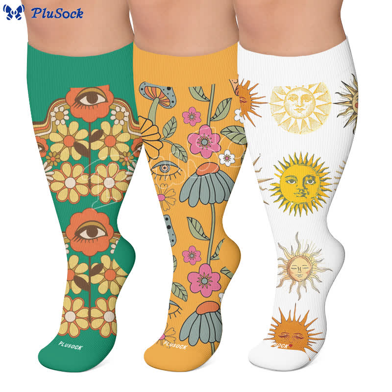 Plusock Plus Size Retro Eye Bloom Compression Socks - image 0