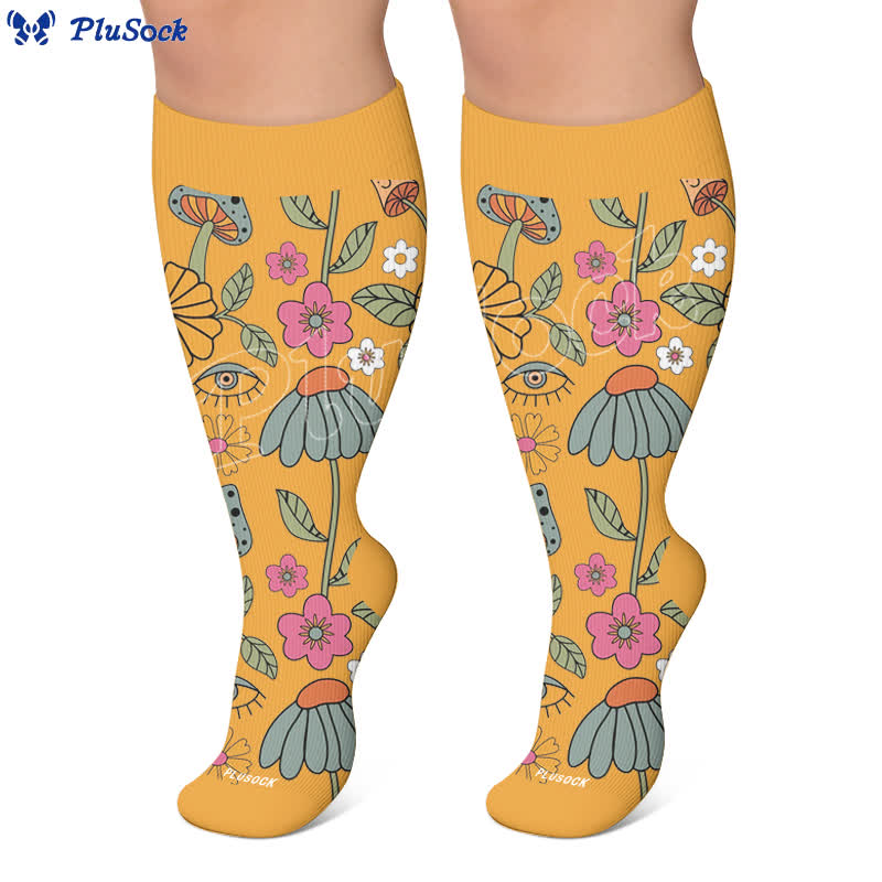Plusock Plus Size Retro Eye Bloom Compression Socks - image 6