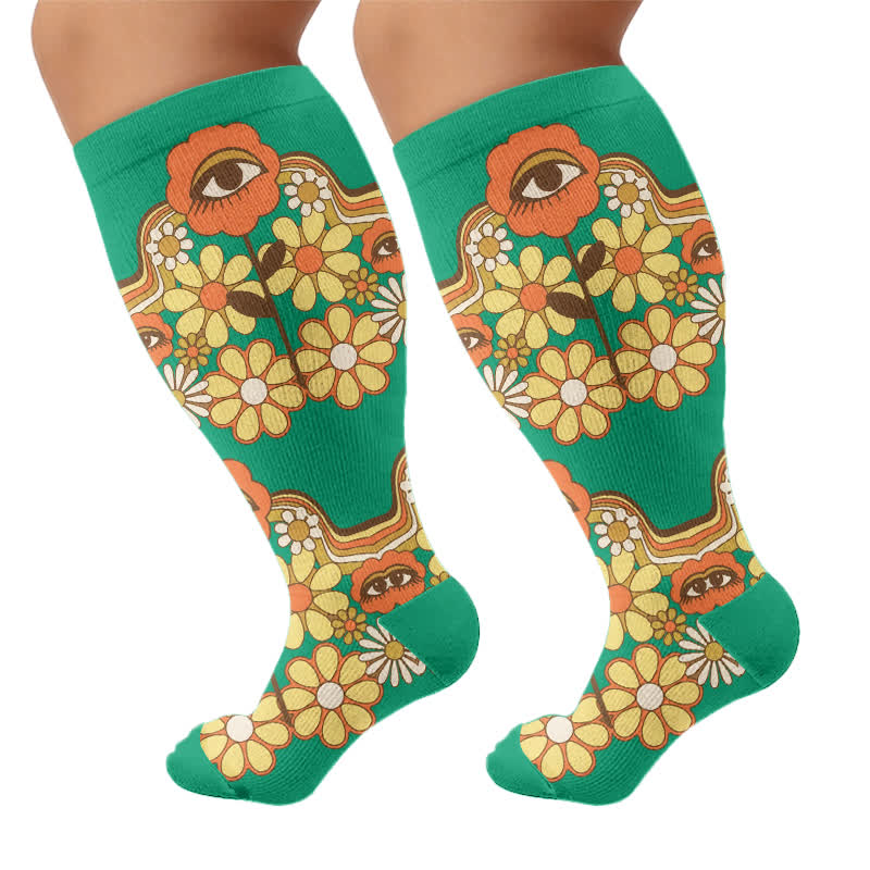 Plusock Plus Size Retro Eye Bloom Compression Socks - image 8