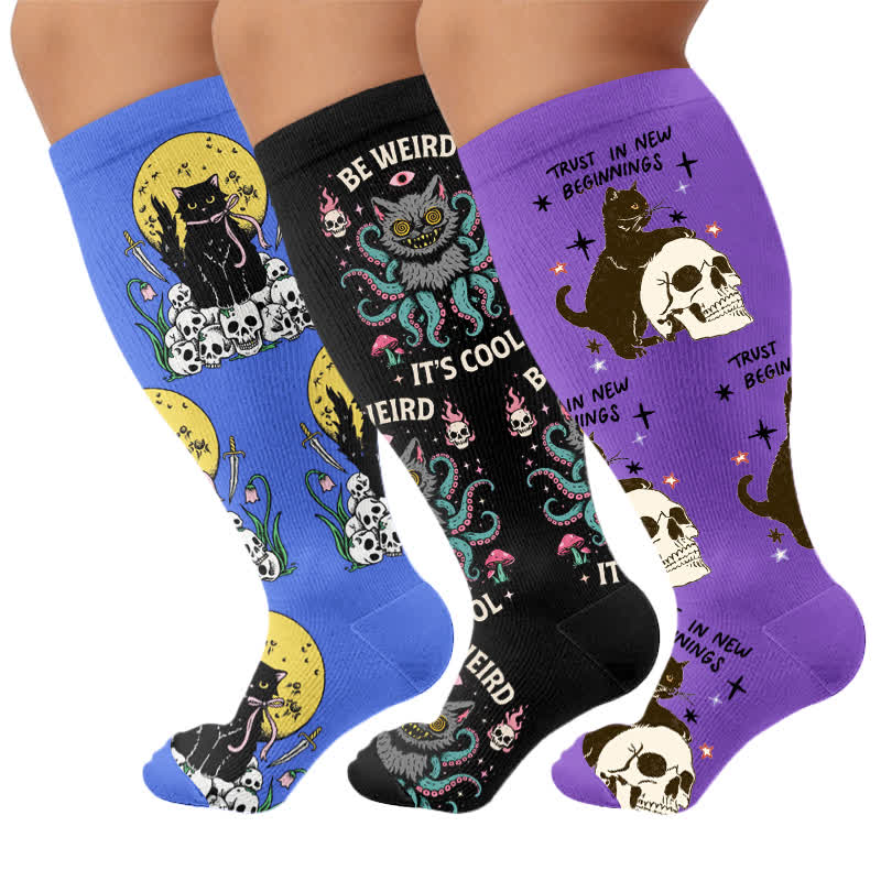 Plusock Plus Size Cat World Compression Socks - Multicolor(3 Pairs) - 4XL - image 4