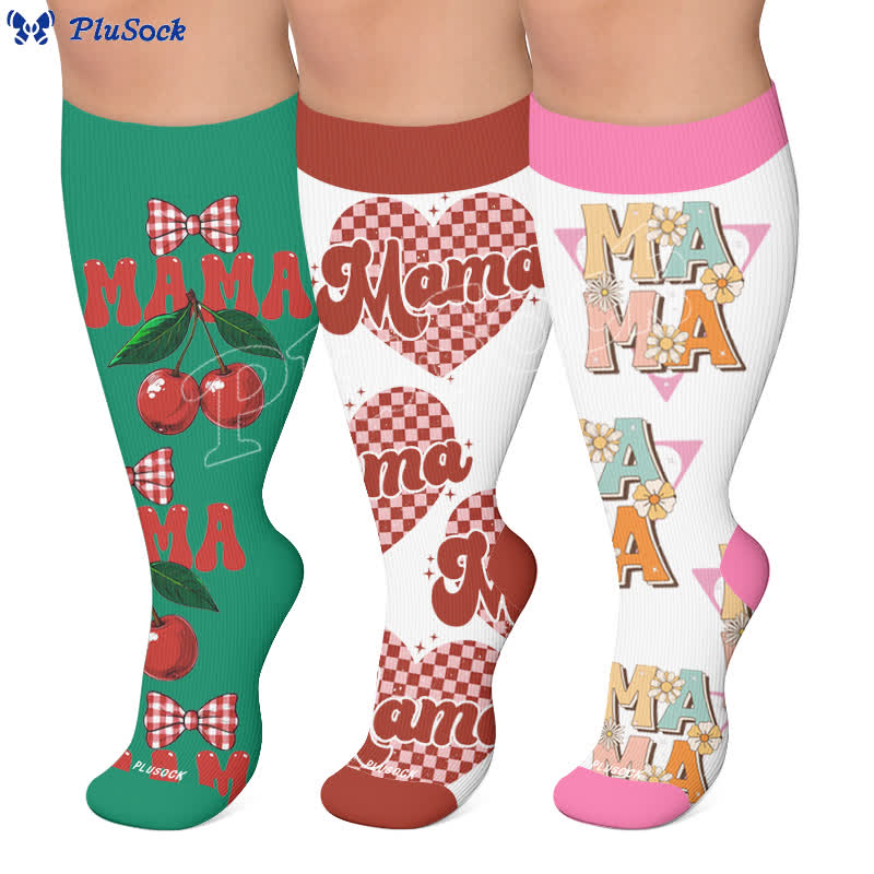 Plusock Plus Size Cherry Bow Mama Compression Socks - image 0