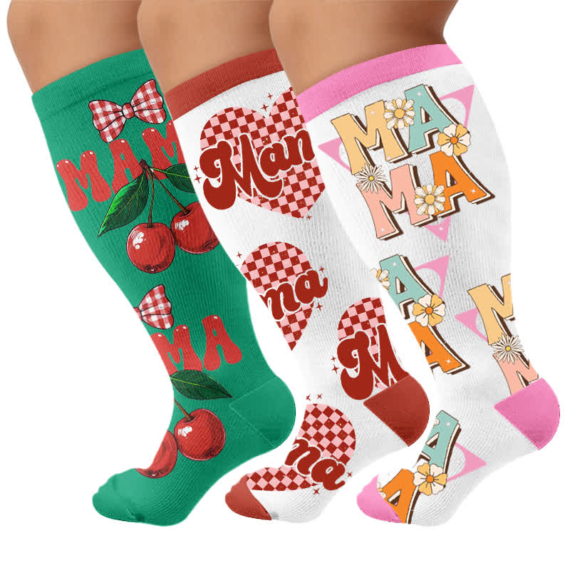 Plusock Plus Size Cherry Bow Mama Compression Socks - Multicolor(3 Pairs) - 4XL(1 Pair) - image 4