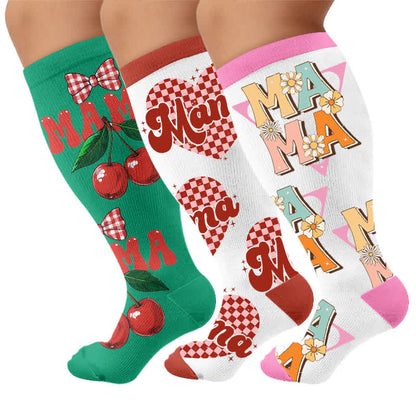 Plusock Plus Size Cherry Bow Mama Compression Socks - Multicolor(3 Pairs) - 4XL(1 Pair) - image 4
