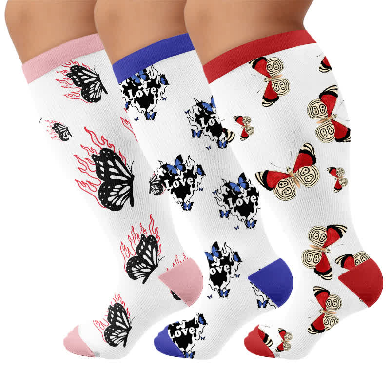 Plusock Plus Size Butterfly Flame Compression Socks - Multicolor(3 Pairs) - 4XL - image 4