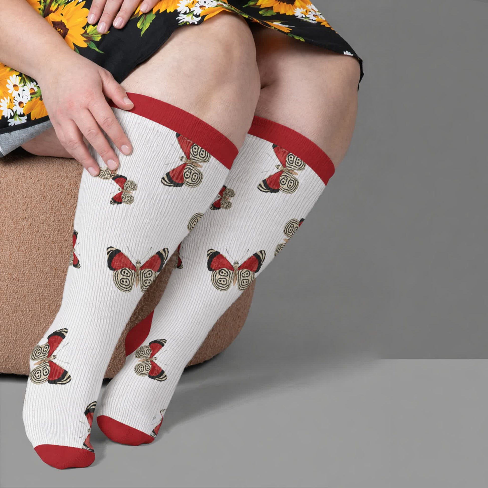 Plusock Plus Size Butterfly Flame Compression Socks - Red(1 Pair) - 4XL - image 3
