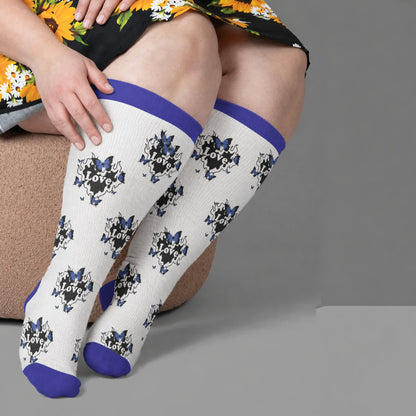 Plusock Plus Size Butterfly Flame Compression Socks - Blue(1 Pair) - 4XL - image 2