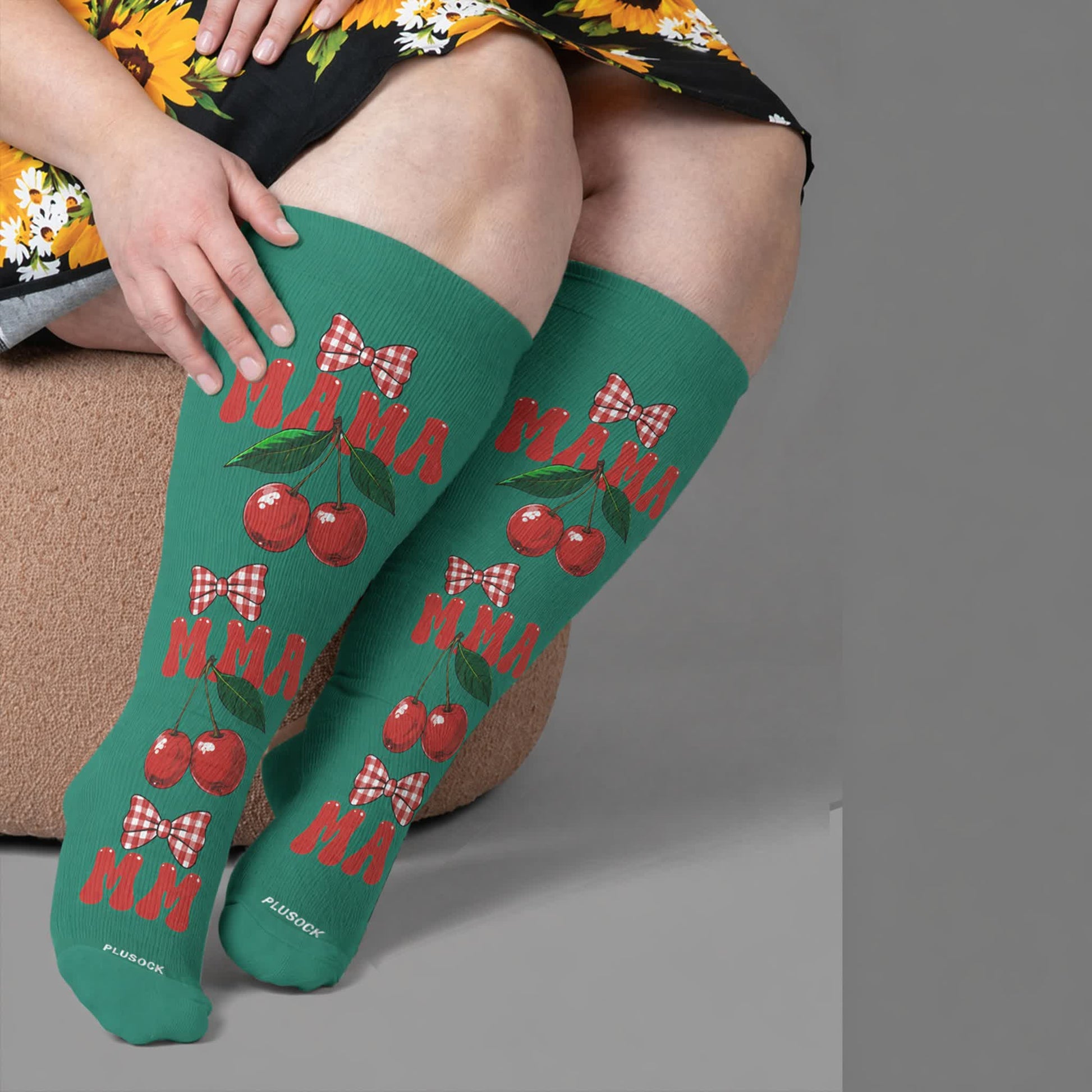 Plusock Plus Size Cherry Bow Mama Compression Socks - Green(1 Pair) - 4XL(1 Pair) - image 1