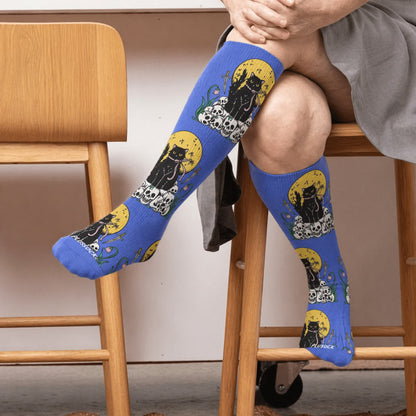 Plusock Plus Size Cat World Compression Socks - Blue(1 Pair) - 4XL - image 1