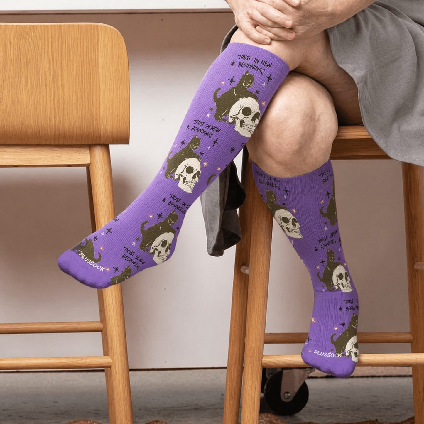 Plusock Plus Size Cat World Compression Socks - Purple(1 Pair) - 4XL - image 3